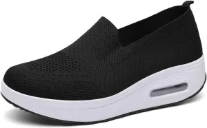 Orthopedic Walking Shoes for Women Woven Breathable Soft Shoes Slip On Platform Mesh Up Stretch Wedge Sneakers Arch Support Air Cushion Sneaker Casual Walking Shoe
