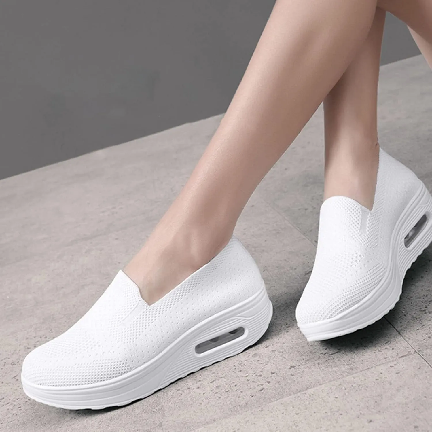 Orthopedic Walking Shoes for Women Woven Breathable Soft Shoes Slip On Platform Mesh Up Stretch Wedge Sneakers Arch Support Air Cushion Sneaker Casual Walking Shoe