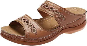 Orthopedic Wedge Sandals for Women Open Toe Platform Sandal 2025 Summer Dressy Casual Shoes Vintage Flats Boho Slip On Sandals Arch Support Slippers Comfortable Walking Outdoor Shoe