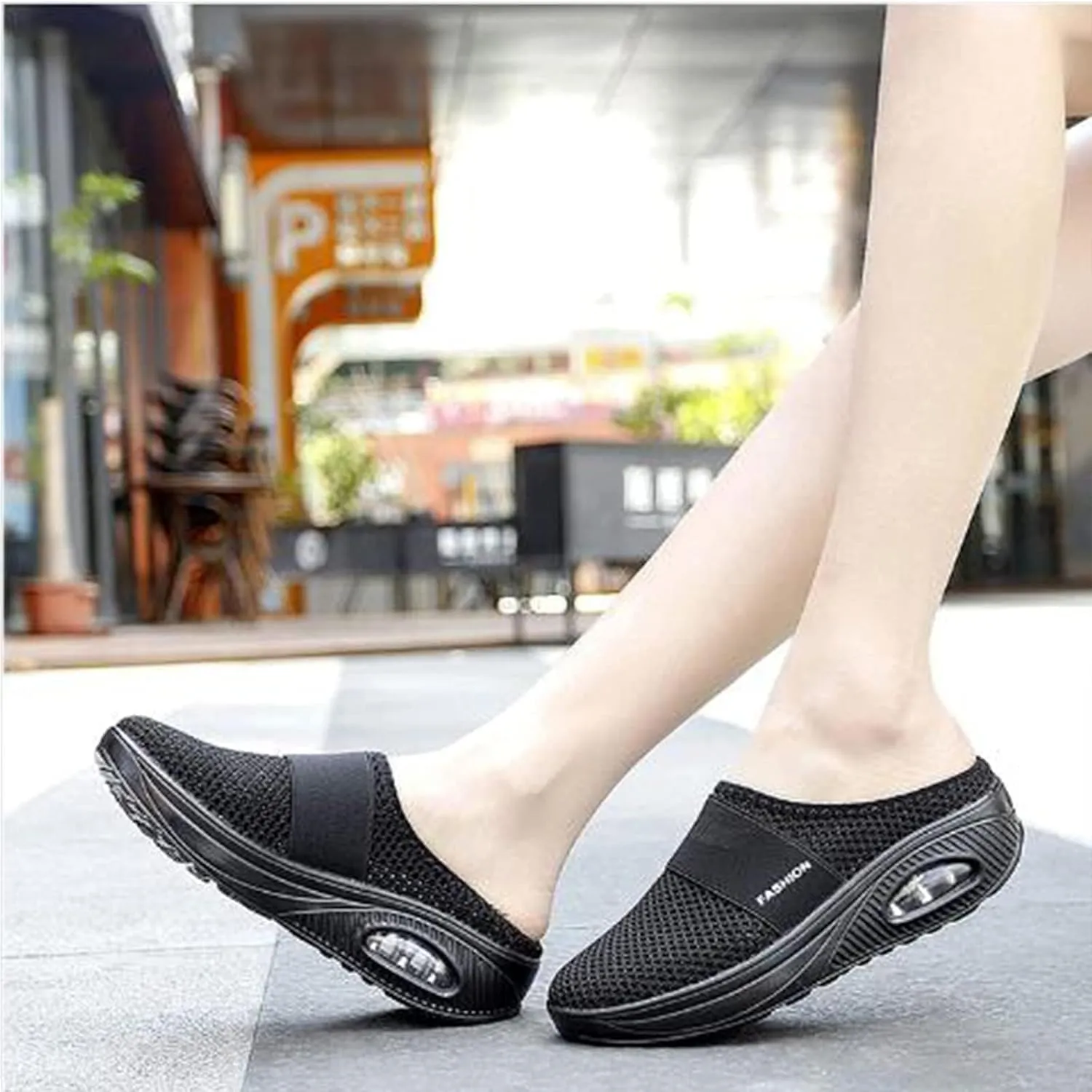 Outdoor Walking Sandals Women Diabetic Air Cushion Walking Shoes Slip On Breathable Slippers Closed Toe Sandals Lightweight Slippers Sandal Wedge Arch Support Mules Sneaker