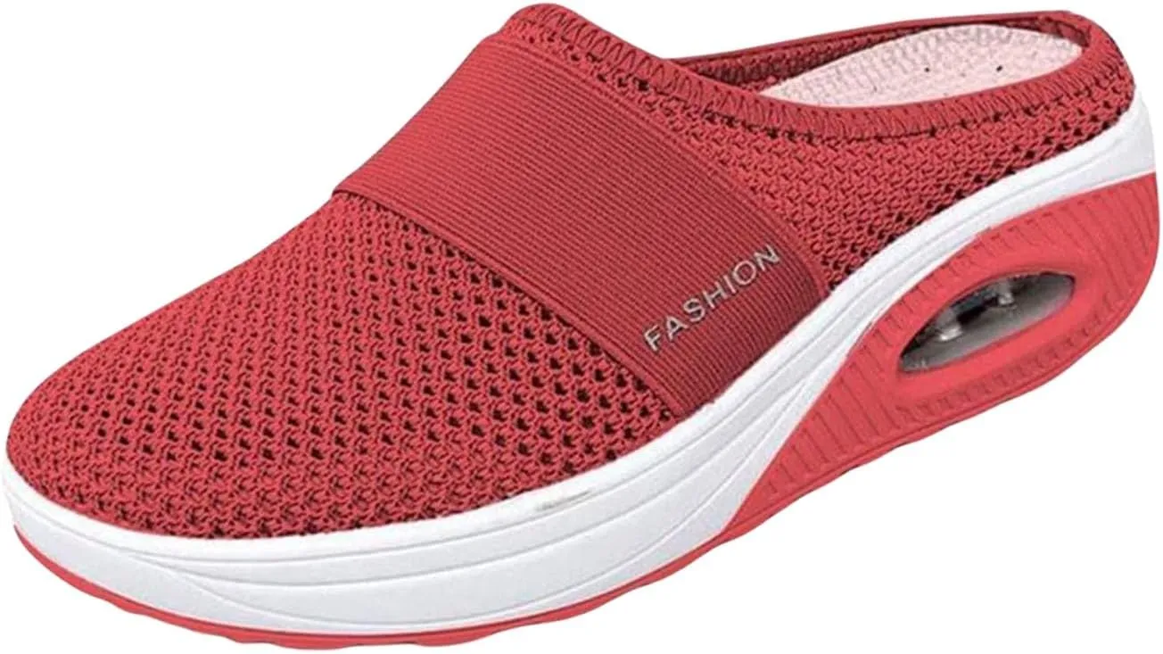 Outdoor Walking Sandals Women Diabetic Air Cushion Walking Shoes Slip On Breathable Slippers Closed Toe Sandals Lightweight Slippers Sandal Wedge Arch Support Mules Sneaker