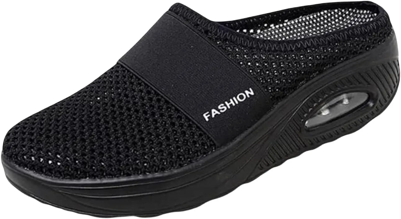 Outdoor Walking Sandals Women Diabetic Air Cushion Walking Shoes Slip On Breathable Slippers Closed Toe Sandals Lightweight Slippers Sandal Wedge Arch Support Mules Sneaker