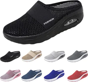 Outdoor Walking Sandals Women Diabetic Air Cushion Walking Shoes Slip On Breathable Slippers Closed Toe Sandals Lightweight Slippers Sandal Wedge Arch Support Mules Sneaker