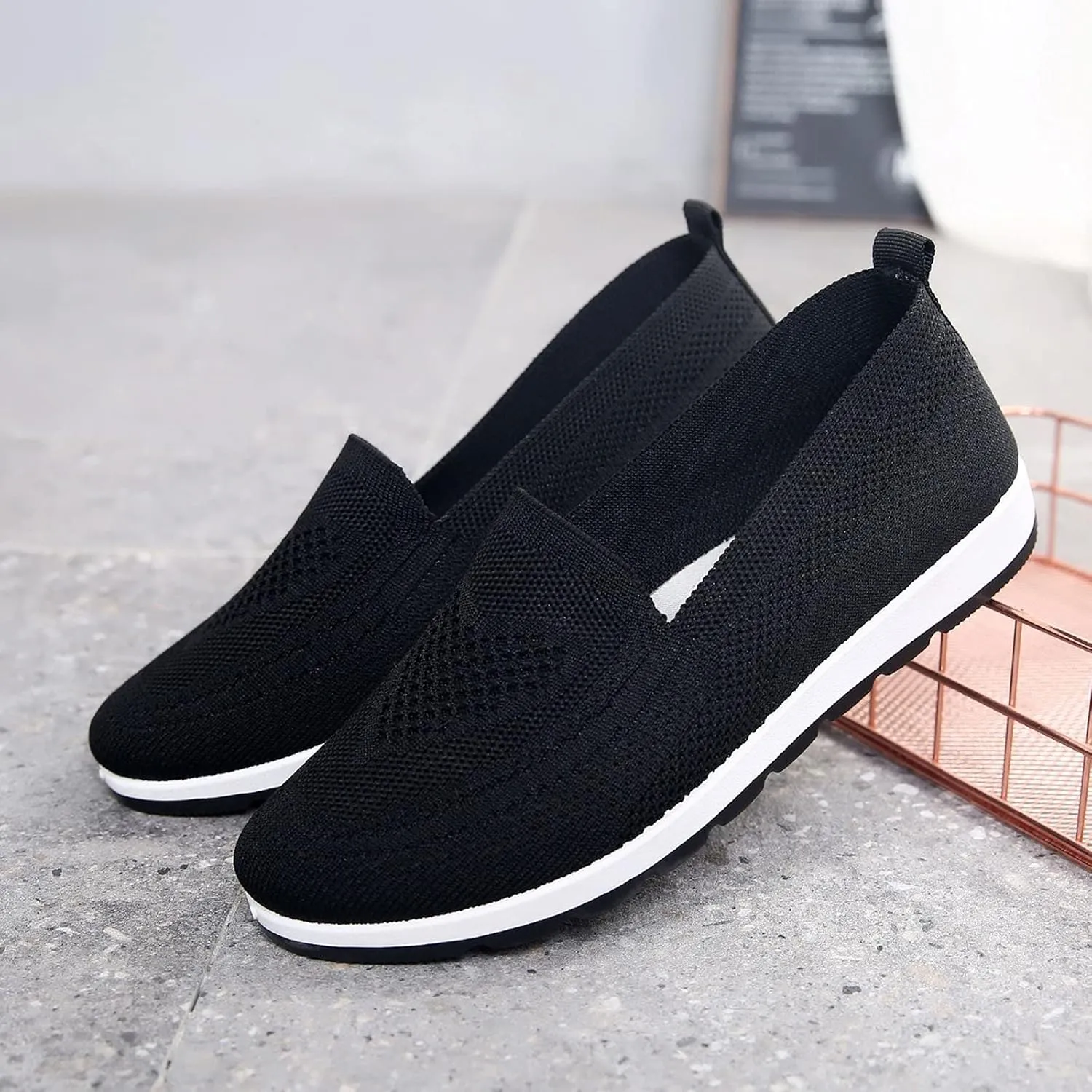 Plantar Fasciitis Shoes Women Slip Ons Slip On Walking Shoes for Women Wide Gym Shoes Women Weightlifting and Running Womens Running Shoes Women's Slip Resistant Work Shoes in Black
