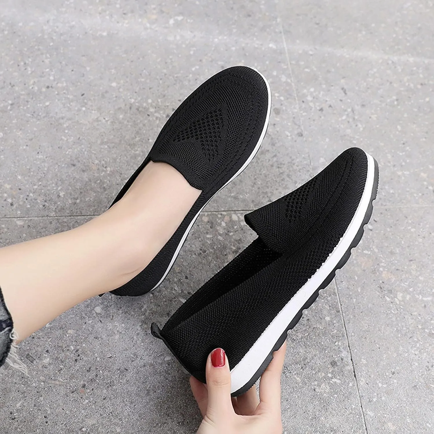 Plantar Fasciitis Shoes Women Slip Ons Slip On Walking Shoes for Women Wide Gym Shoes Women Weightlifting and Running Womens Running Shoes Women's Slip Resistant Work Shoes in Black