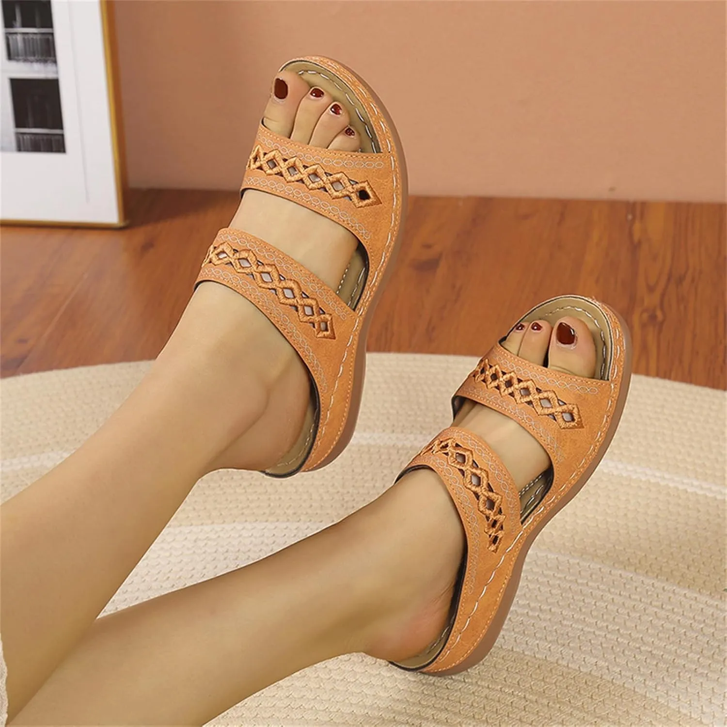 Platform Sandals for Women 2025 Comfort Hollow Out Orthopedic Wedges Shoes Summer Beach Travel Slip On Slippers