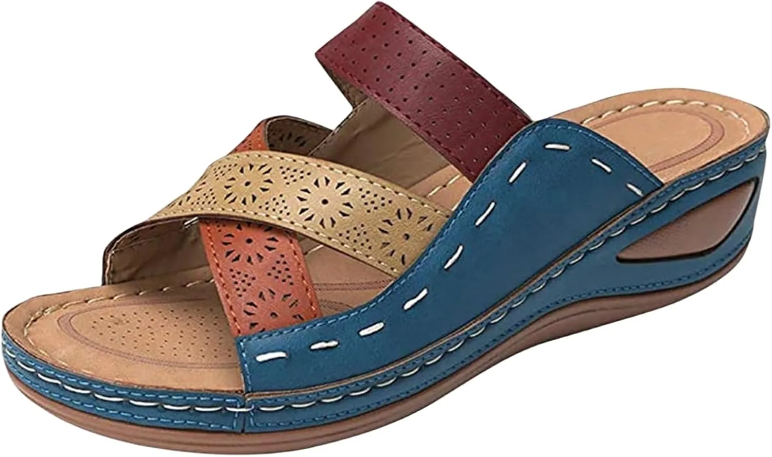 Platform Sandals for Women Summer Dressy Hollow Slip on Open Toe Soft Sole Sandals Orthopedic Slippers Beach Vacation Shoes