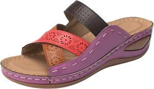 Platform Sandals for Women Summer Dressy Hollow Slip on Open Toe Soft Sole Sandals Orthopedic Slippers Beach Vacation Shoes