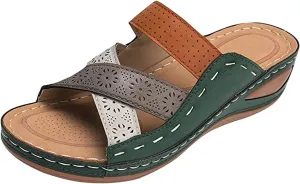Platform Sandals for Women Summer Dressy Hollow Slip on Open Toe Soft Sole Sandals Orthopedic Slippers Beach Vacation Shoes