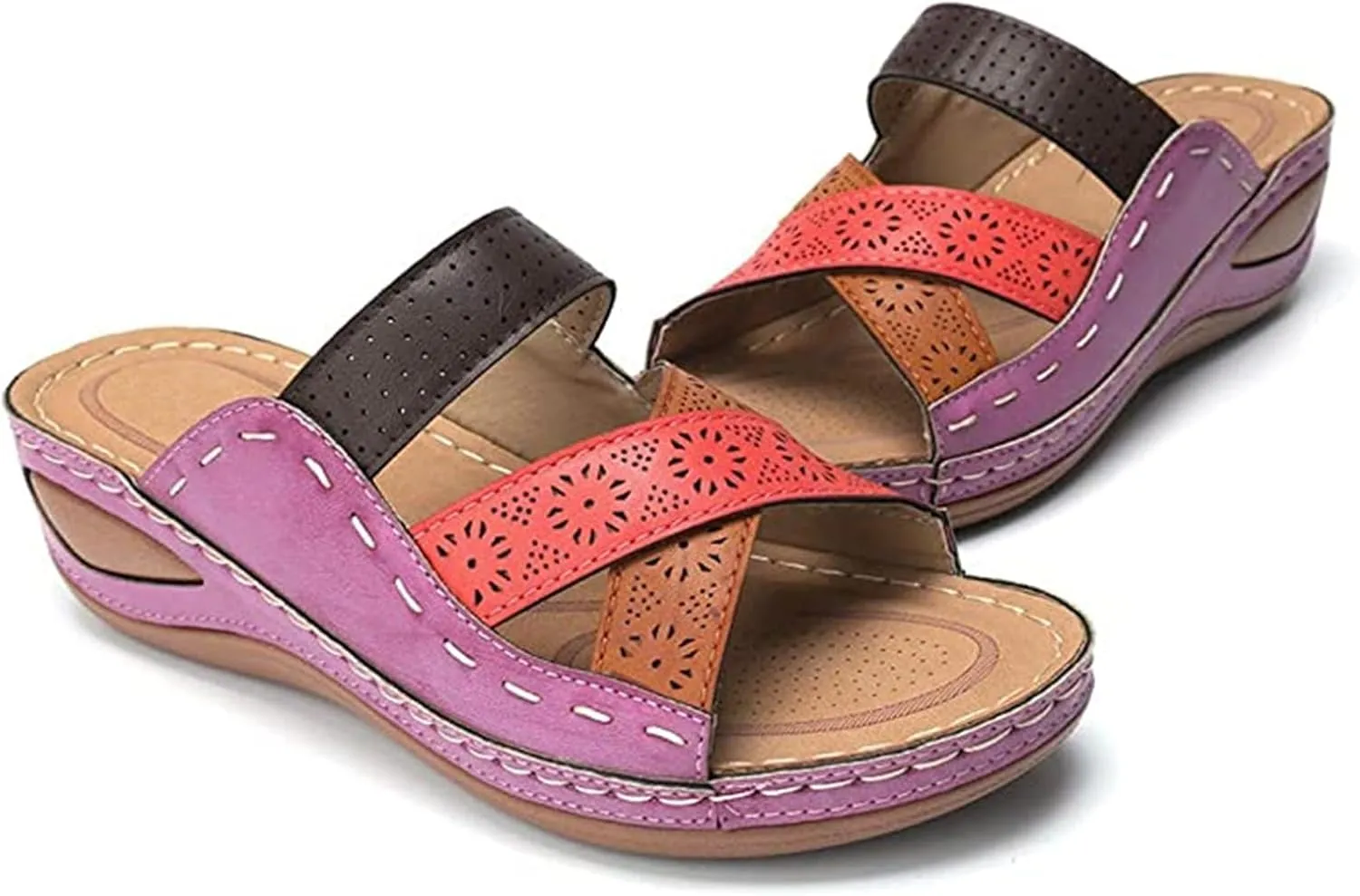 Platform Sandals for Women Summer Dressy Hollow Slip on Open Toe Soft Sole Sandals Orthopedic Slippers Beach Vacation Shoes