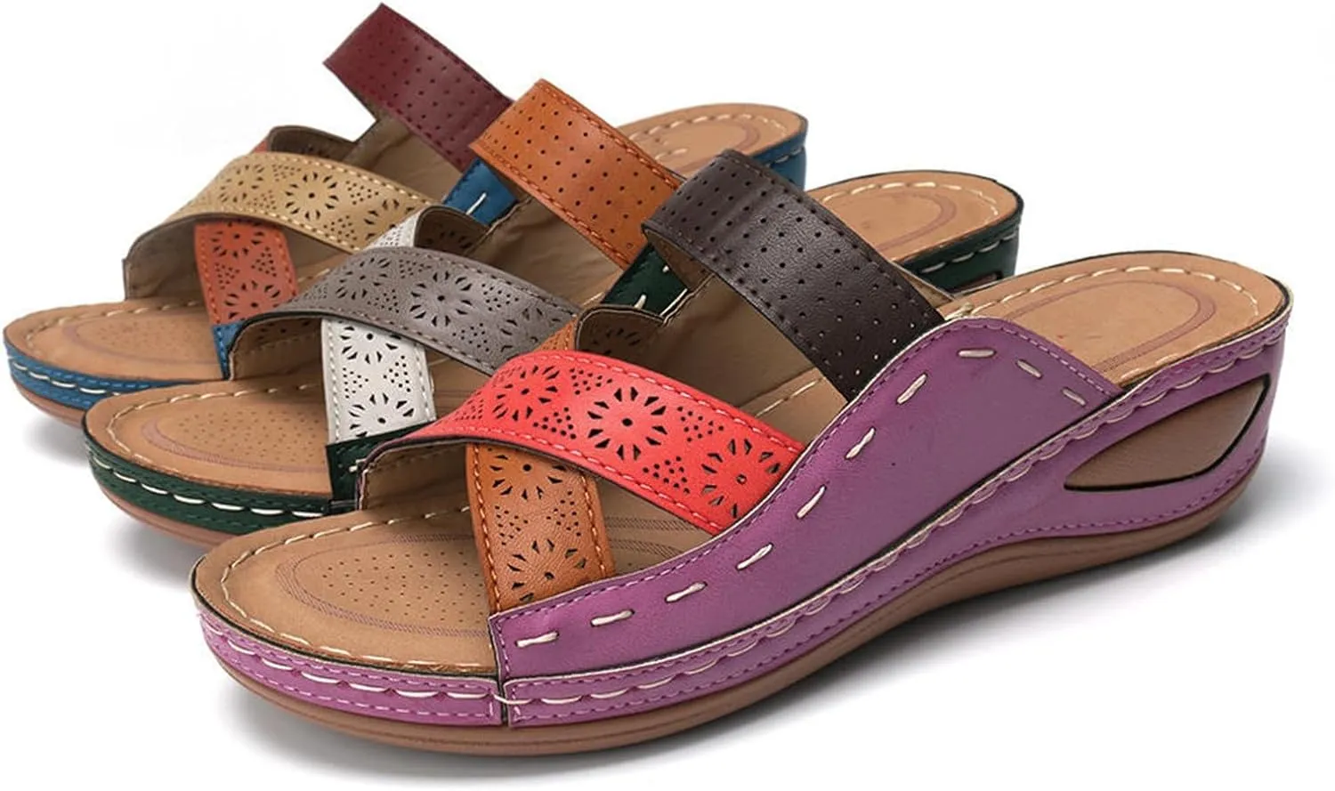 Platform Sandals for Women Summer Dressy Hollow Slip on Open Toe Soft Sole Sandals Orthopedic Slippers Beach Vacation Shoes