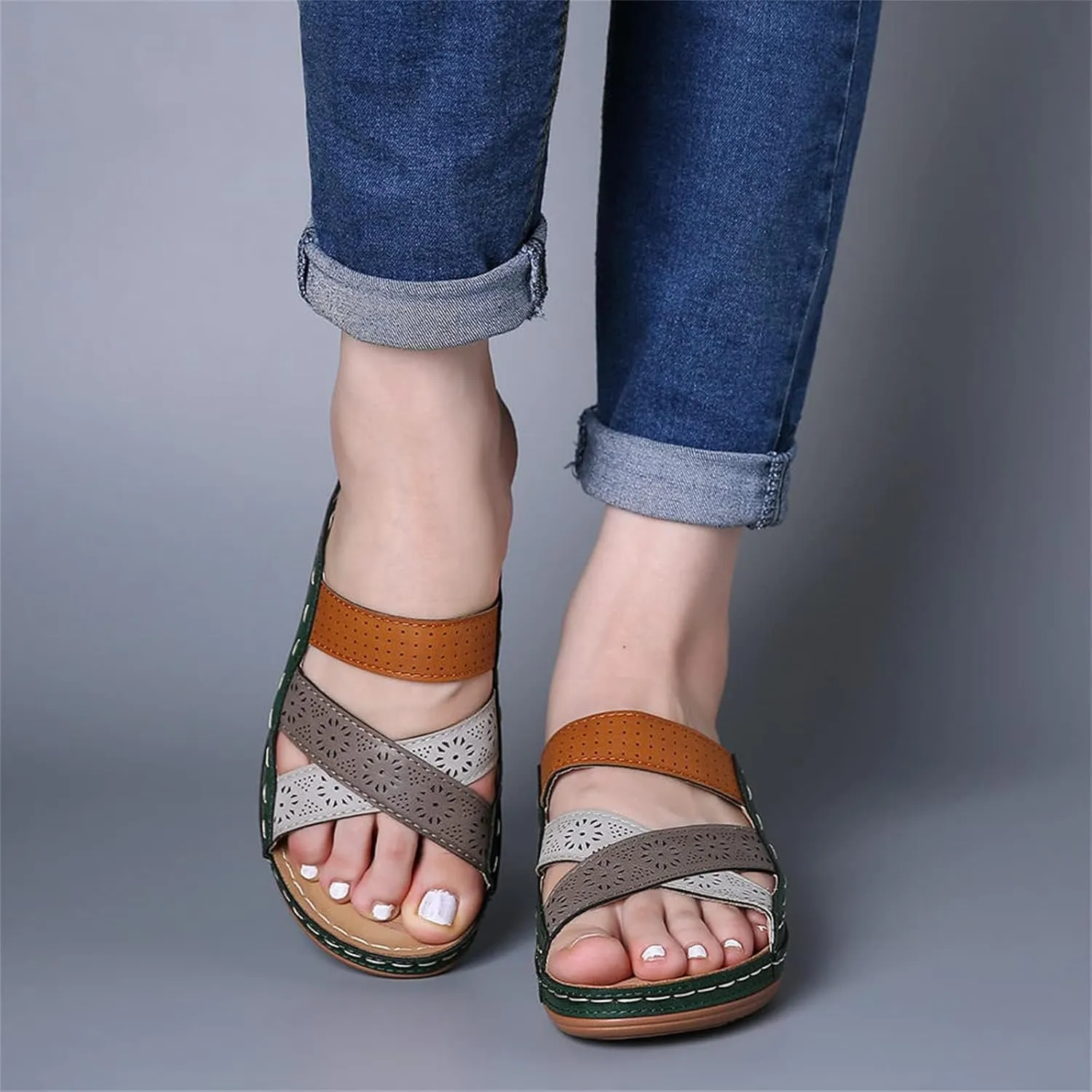 Platform Sandals for Women Summer Dressy Hollow Slip on Open Toe Soft Sole Sandals Orthopedic Slippers Beach Vacation Shoes