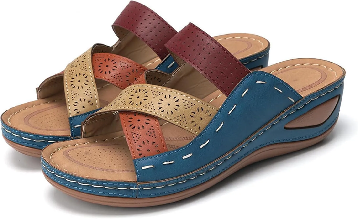 Platform Sandals for Women Summer Dressy Hollow Slip on Open Toe Soft Sole Sandals Orthopedic Slippers Beach Vacation Shoes