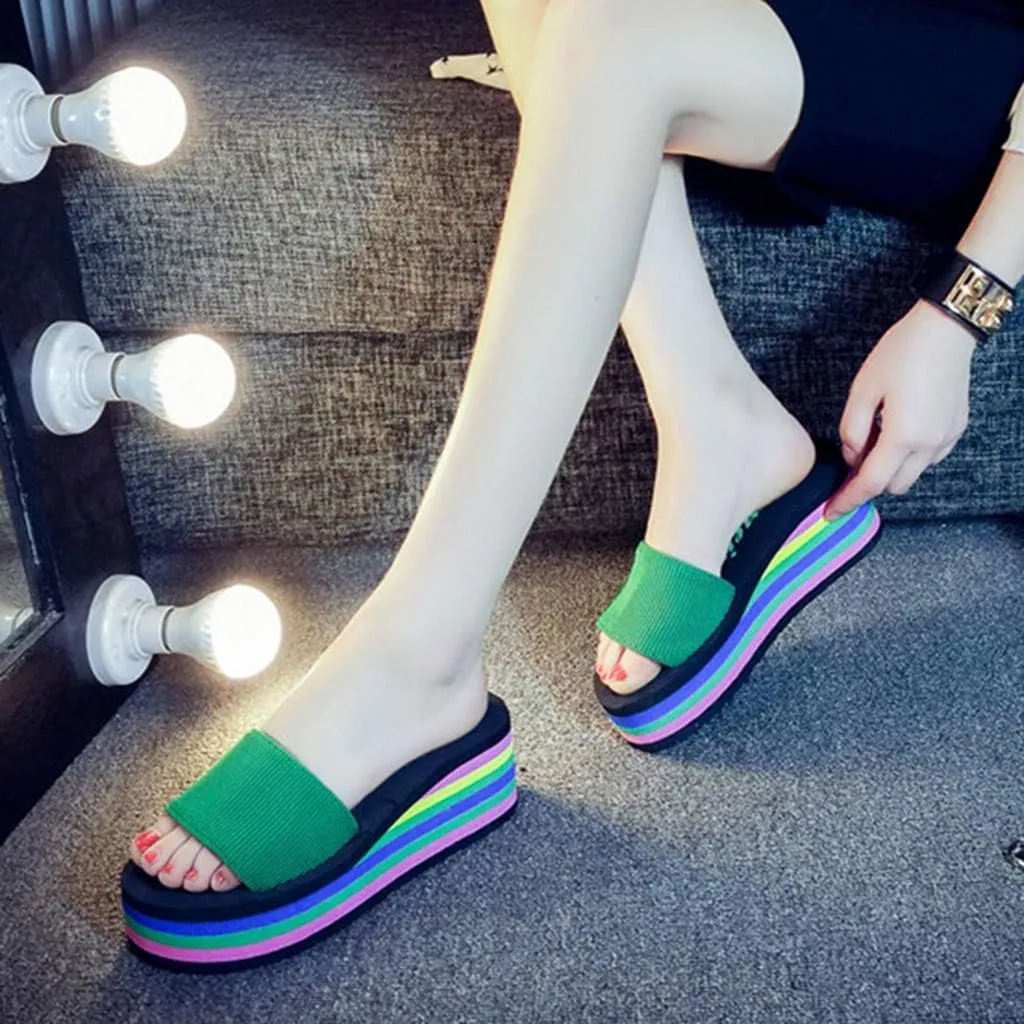 Platform Sandals Women Wedge Slide Platform Slippers Elastic Memory Foam Slippers Summer Vacation Shoes