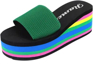 Platform Sandals Women Wedge Slide Platform Slippers Elastic Memory Foam Slippers Summer Vacation Shoes