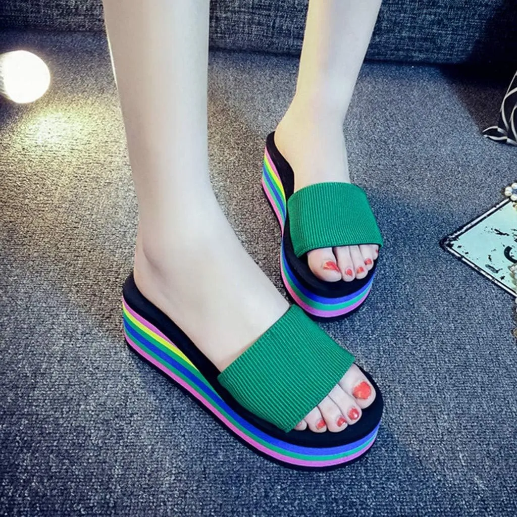 Platform Sandals Women Wedge Slide Platform Slippers Elastic Memory Foam Slippers Summer Vacation Shoes