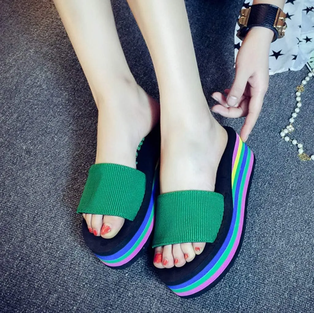 Platform Sandals Women Wedge Slide Platform Slippers Elastic Memory Foam Slippers Summer Vacation Shoes