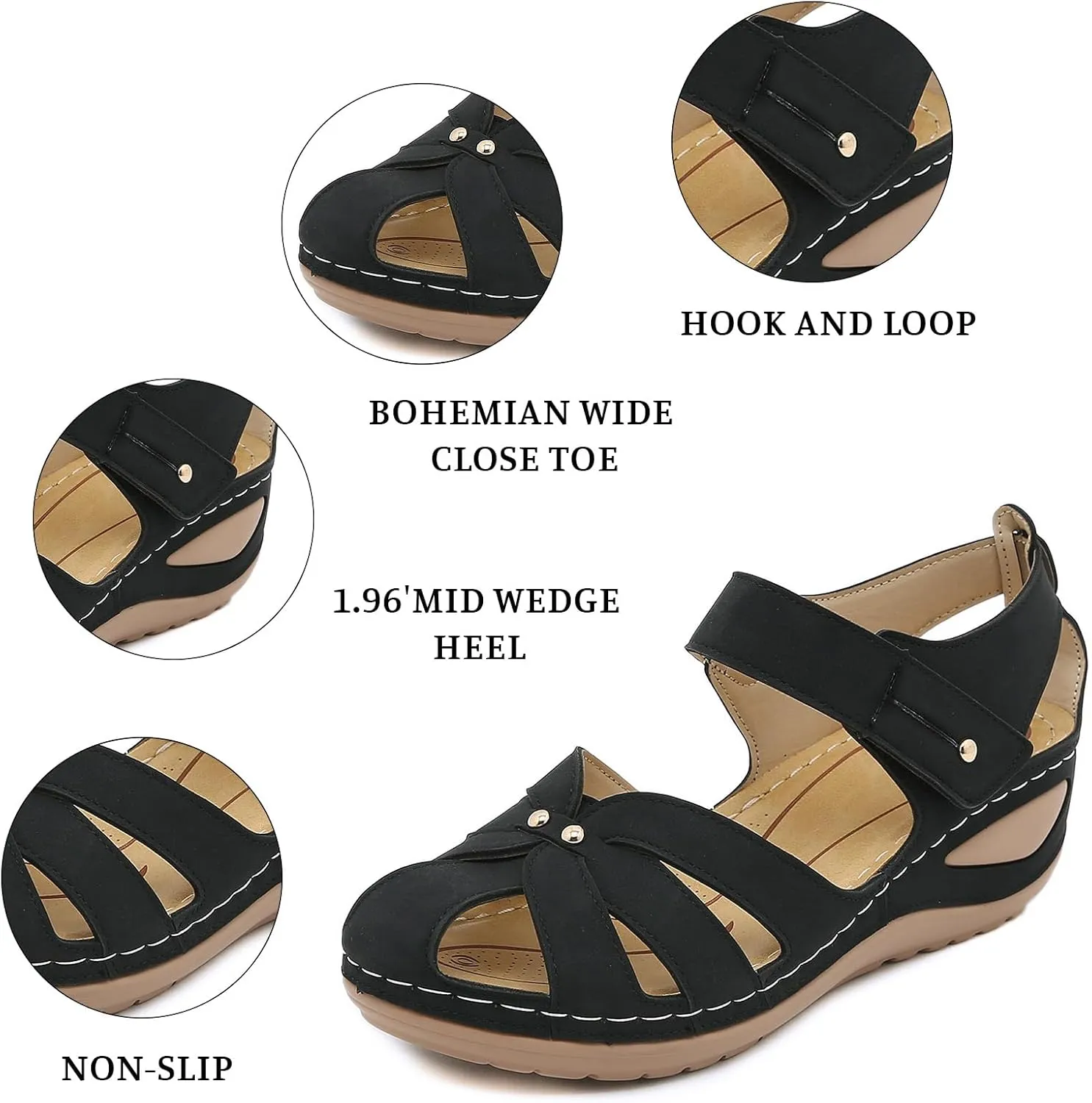 Platform Wedge Sandals for Women Ankle Strap Buckle Espadrille Summer Comfortable Cushioned Insole Wedge Sandal Slip On Closed Toe Sandals Fisherman Hollow Out Flat Shoes