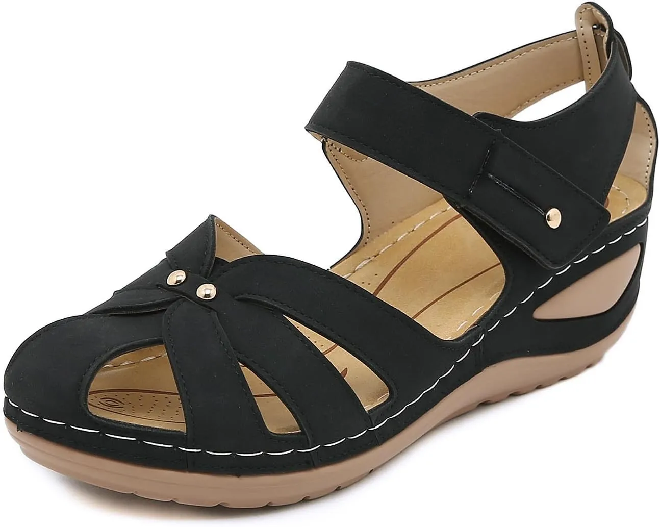 Platform Wedge Sandals for Women Ankle Strap Buckle Espadrille Summer Comfortable Cushioned Insole Wedge Sandal Slip On Closed Toe Sandals Fisherman Hollow Out Flat Shoes