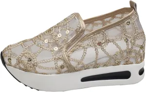 Platform Wedge Sneakers for Women Slip on Loafers Comfortable Thick Soft Shoes Arch Support Walking Work Shoes Breathable Sheer Mesh Lace Fashion Shoe Comfort Sneaker
