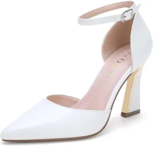 QKL Women's Closed Toe Pointed Heels Pumps