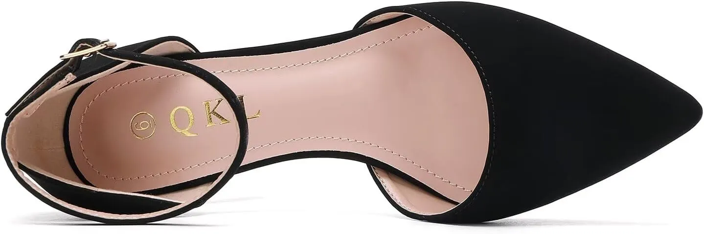 QKL Women's Closed Toe Pointed Heels Pumps
