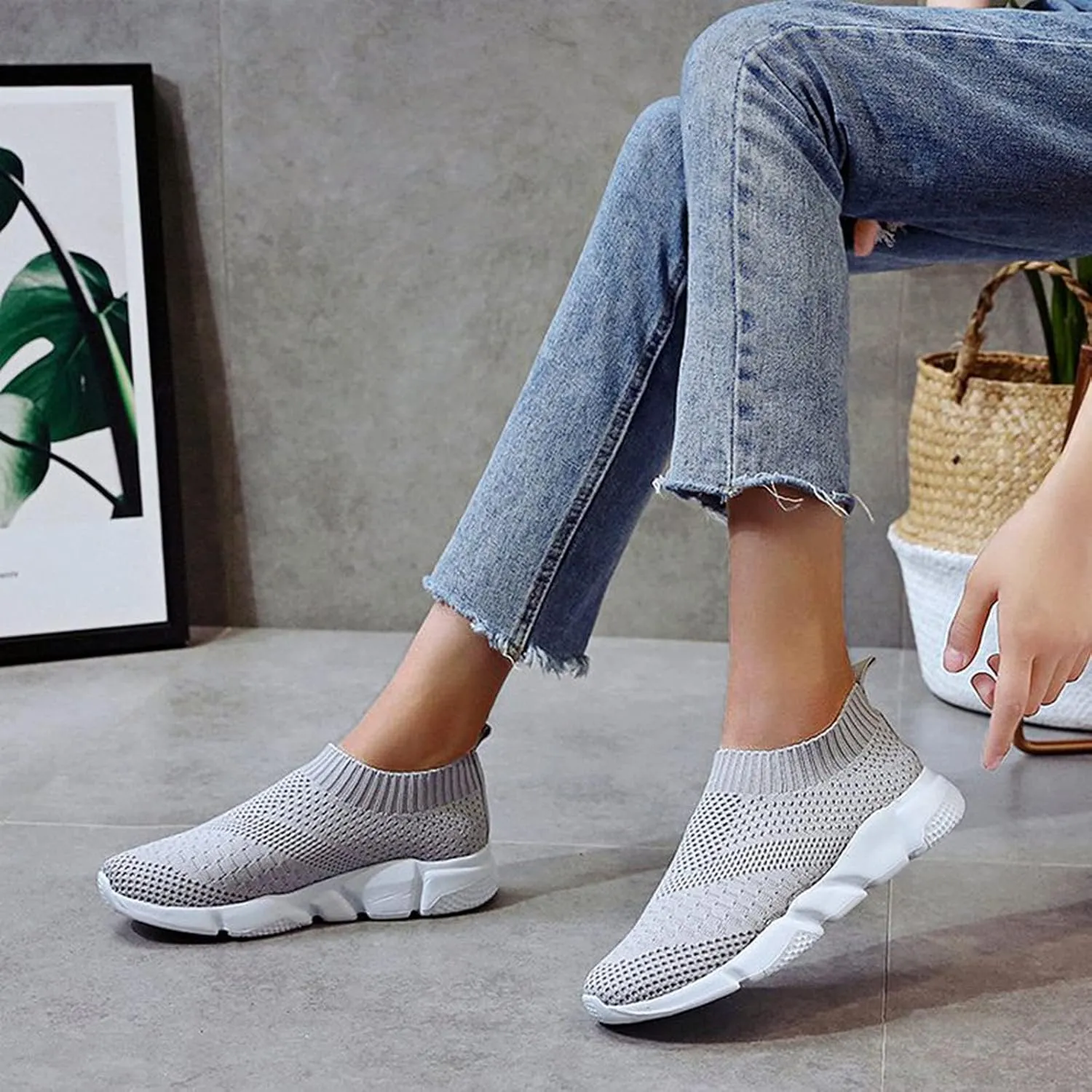 SBGMoSJ White Platform Sneakers for Women Wide Zapatillas Blancas para Mujer Elegantes Womens Black Athletic Shoes Size 9 Plantar Fasciitis Work Shoes Women Non Slip Women's Hiking Shoes Wide Width