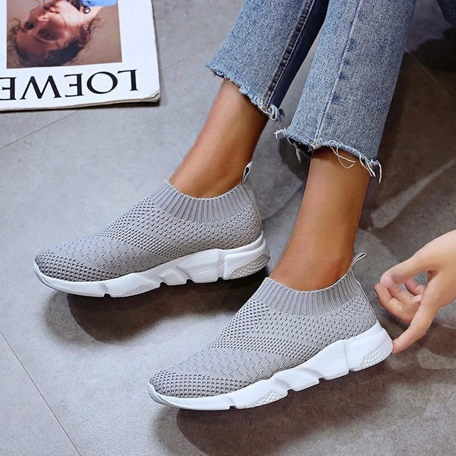 SBGMoSJ White Platform Sneakers for Women Wide Zapatillas Blancas para Mujer Elegantes Womens Black Athletic Shoes Size 9 Plantar Fasciitis Work Shoes Women Non Slip Women's Hiking Shoes Wide Width