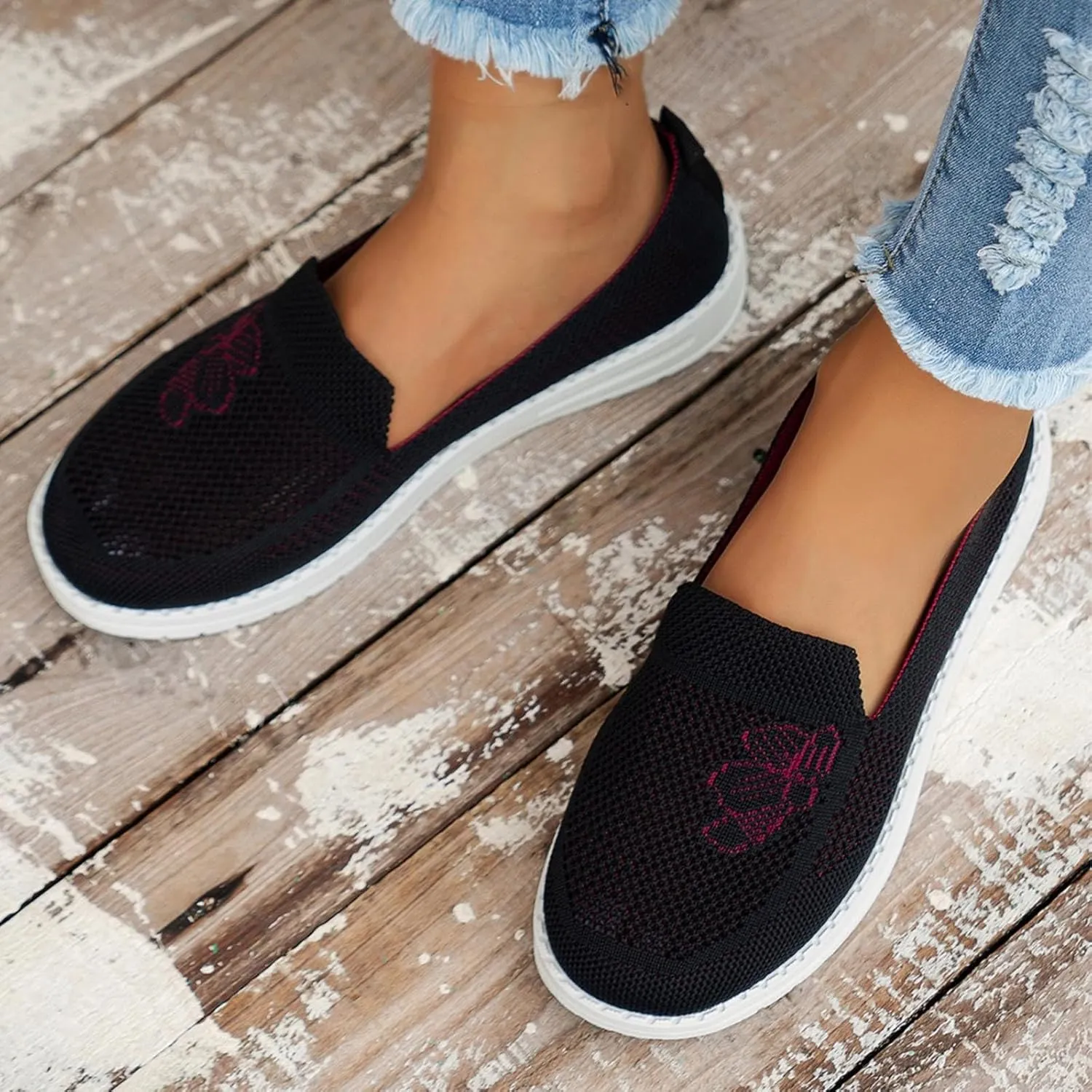SBGMoSJ Womens Slip On Sneakers Size 7w Black Non Slip Tennis Shoes for Women Women's Running Shoes Size 8 Women's Sneakers Size 9 Slip On Zapatos para Mujer Antideslizante