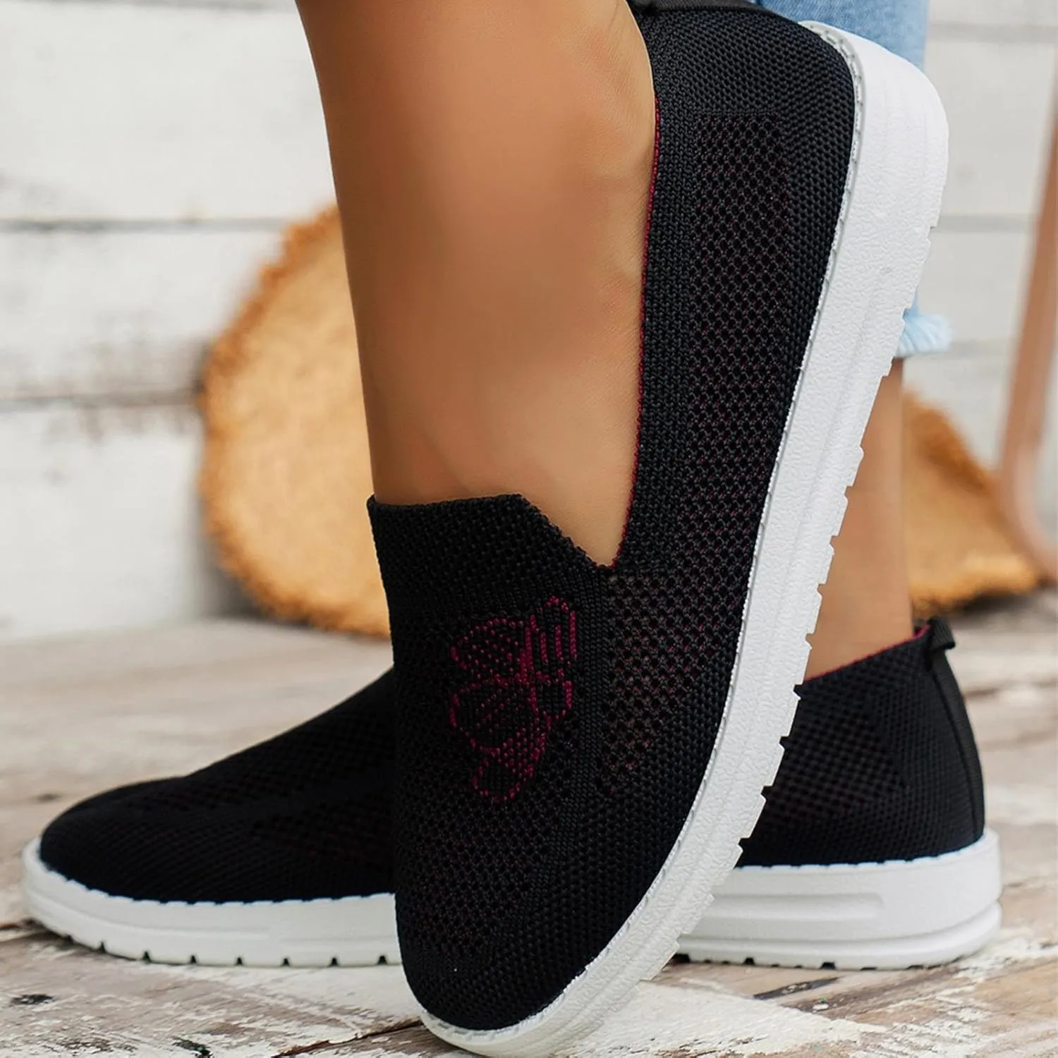 SBGMoSJ Womens Slip On Sneakers Size 7w Black Non Slip Tennis Shoes for Women Women's Running Shoes Size 8 Women's Sneakers Size 9 Slip On Zapatos para Mujer Antideslizante
