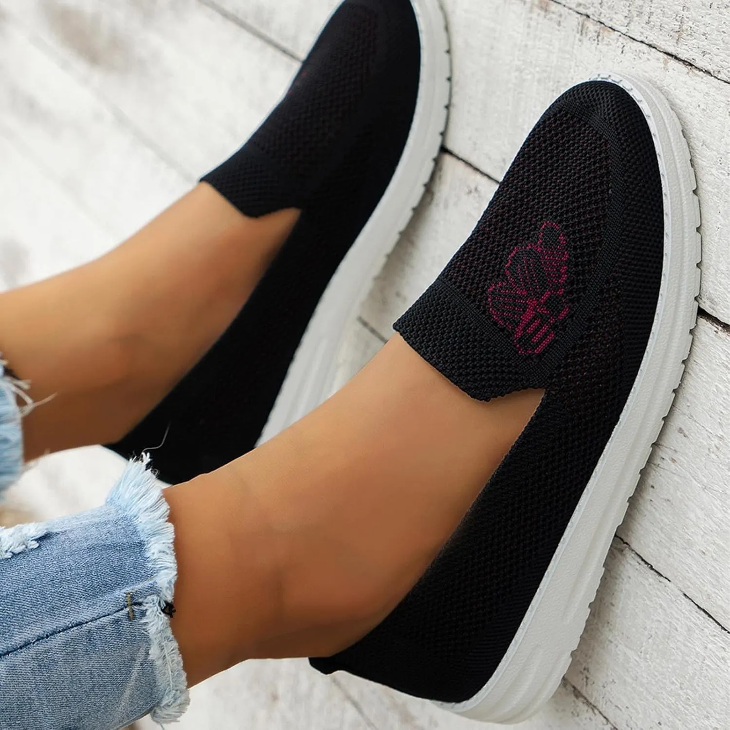 SBGMoSJ Womens Slip On Sneakers Size 7w Black Non Slip Tennis Shoes for Women Women's Running Shoes Size 8 Women's Sneakers Size 9 Slip On Zapatos para Mujer Antideslizante