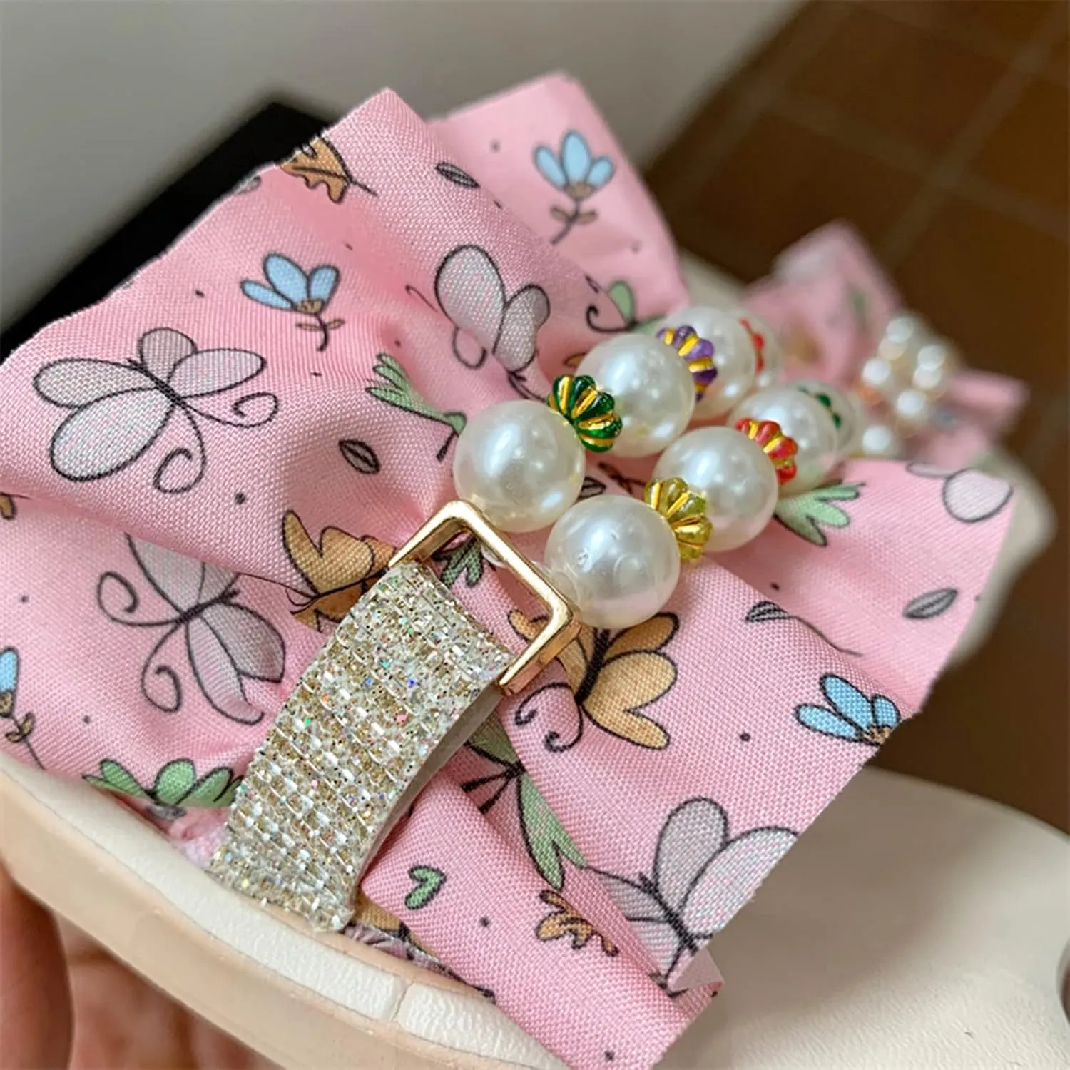 sfdgfhyf Girls Flat Sole Shoes Children Slippers Fashion Floral Ruffle Pearl Flat Bottom Flip Flop Fashion Beach Slippers