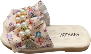 sfdgfhyf Girls Flat Sole Shoes Children Slippers Fashion Floral Ruffle Pearl Flat Bottom Flip Flop Fashion Beach Slippers
