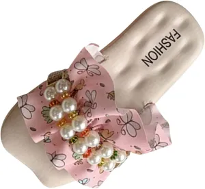 sfdgfhyf Girls Flat Sole Shoes Children Slippers Fashion Floral Ruffle Pearl Flat Bottom Flip Flop Fashion Beach Slippers