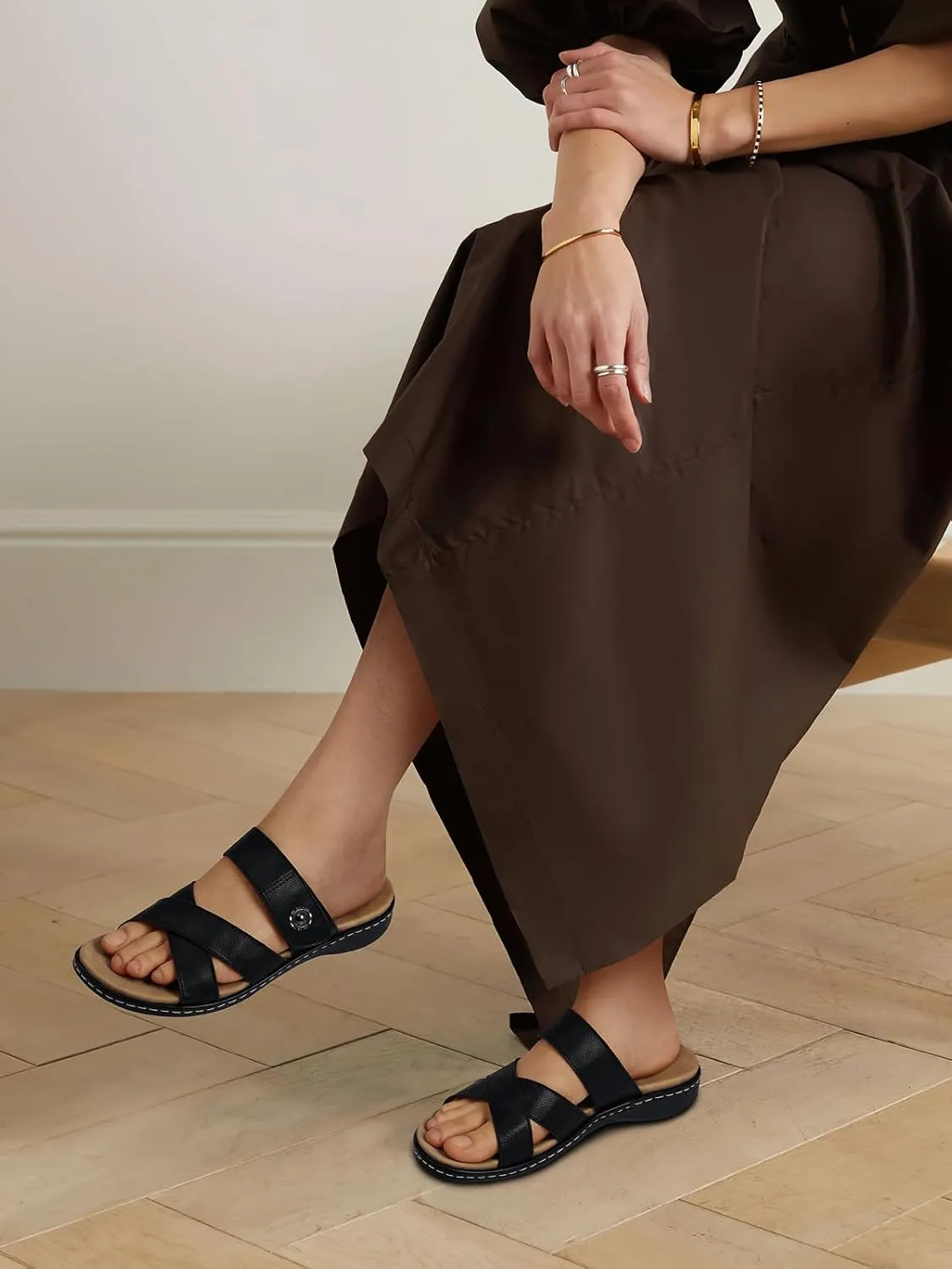 SHIBEVER Women Slides Summer Sandals: Arch Support, Comfort Walking, Adjustable Strap, Open Toe Flat Sandals Size 5-11