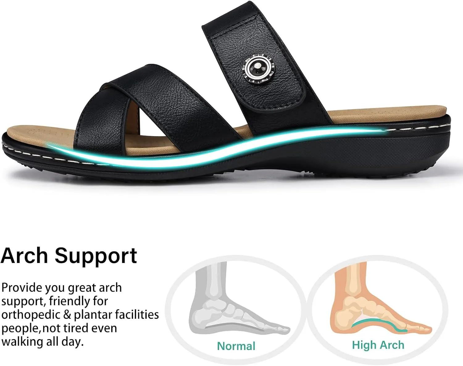 SHIBEVER Women Slides Summer Sandals: Arch Support, Comfort Walking, Adjustable Strap, Open Toe Flat Sandals Size 5-11