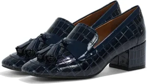 SHODENSE Women Chunky Block Heel Fringe Loafers Shoes Square Closed Toe Patent Leather Crocodile Penny Loafers Slip On Tassel Stone Pattern Oxford Shoes Dressy Office Work Formal Fall Chic 4-11 M US