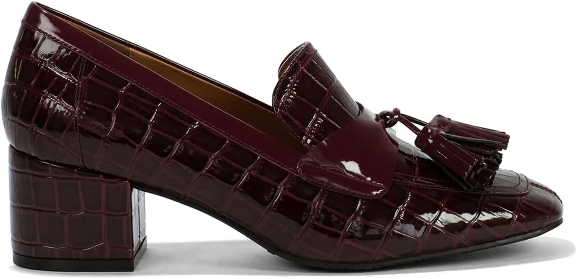 SHODENSE Women Chunky Block Heel Fringe Loafers Shoes Square Closed Toe Patent Leather Crocodile Penny Loafers Slip On Tassel Stone Pattern Oxford Shoes Dressy Office Work Formal Fall Chic 4-11 M US
