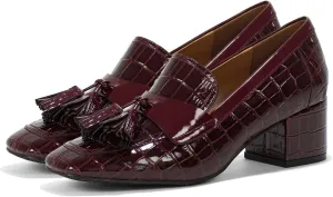 SHODENSE Women Chunky Block Heel Fringe Loafers Shoes Square Closed Toe Patent Leather Crocodile Penny Loafers Slip On Tassel Stone Pattern Oxford Shoes Dressy Office Work Formal Fall Chic 4-11 M US