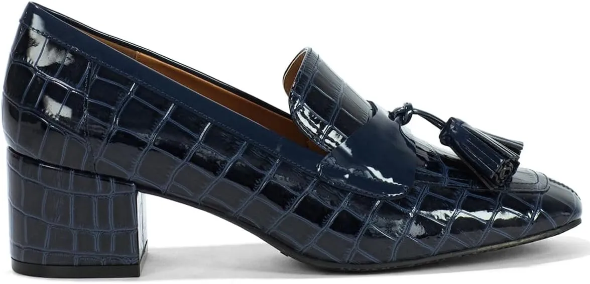 SHODENSE Women Chunky Block Heel Fringe Loafers Shoes Square Closed Toe Patent Leather Crocodile Penny Loafers Slip On Tassel Stone Pattern Oxford Shoes Dressy Office Work Formal Fall Chic 4-11 M US