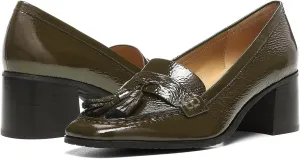 SHODENSE Women Chunky Block Heel Fringe Loafers Shoes Square Closed Toe Slip On Tassel Penny Loafer Pumps Patent Leather Mid Thick Heels Oxford Loafers Shoes Dressy Office Work Formal Fall 4-11 M US