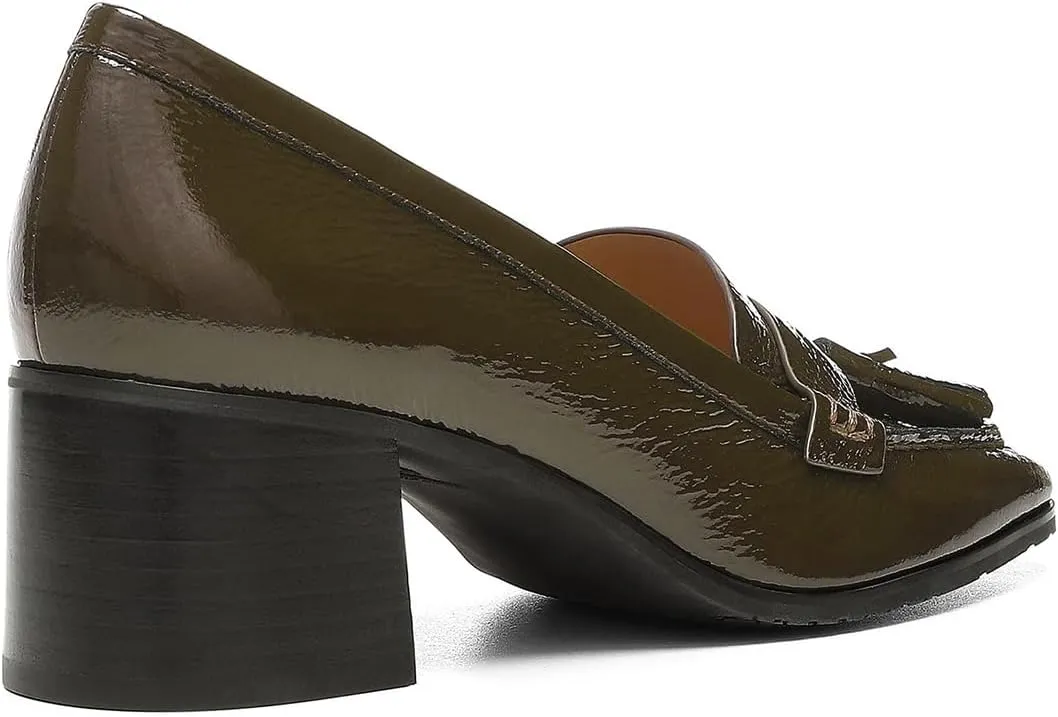 SHODENSE Women Chunky Block Heel Fringe Loafers Shoes Square Closed Toe Slip On Tassel Penny Loafer Pumps Patent Leather Mid Thick Heels Oxford Loafers Shoes Dressy Office Work Formal Fall 4-11 M US