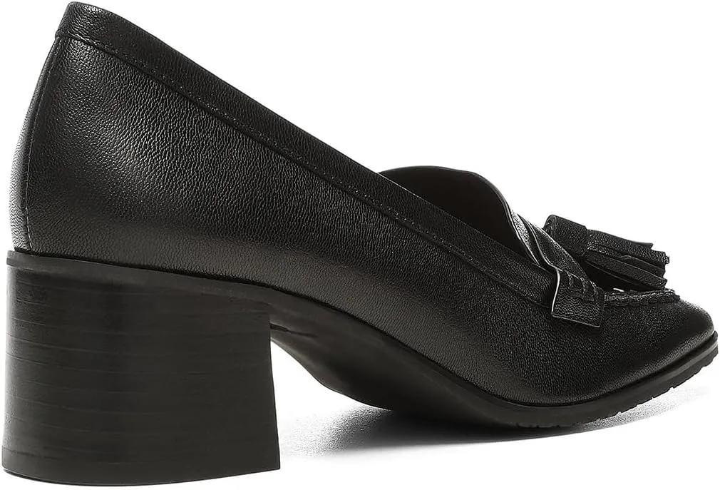 SHODENSE Women Chunky Block Heel Fringe Loafers Shoes Square Closed Toe Slip On Tassel Penny Loafer Pumps Patent Leather Mid Thick Heels Oxford Loafers Shoes Dressy Office Work Formal Fall 4-11 M US