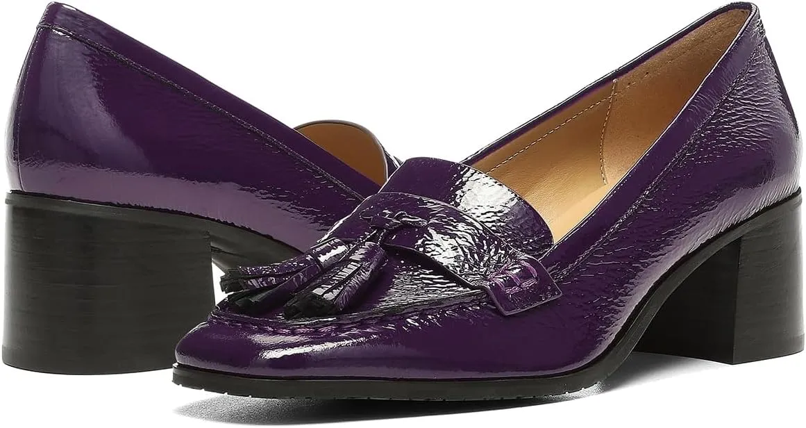 SHODENSE Women Chunky Block Heel Fringe Loafers Shoes Square Closed Toe Slip On Tassel Penny Loafer Pumps Patent Leather Mid Thick Heels Oxford Loafers Shoes Dressy Office Work Formal Fall 4-11 M US
