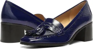 SHODENSE Women Chunky Block Heel Fringe Loafers Shoes Square Closed Toe Slip On Tassel Penny Loafer Pumps Patent Leather Mid Thick Heels Oxford Loafers Shoes Dressy Office Work Formal Fall 4-11 M US