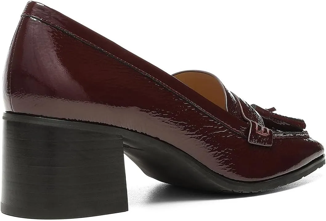 SHODENSE Women Chunky Block Heel Fringe Loafers Shoes Square Closed Toe Slip On Tassel Penny Loafer Pumps Patent Leather Mid Thick Heels Oxford Loafers Shoes Dressy Office Work Formal Fall 4-11 M US