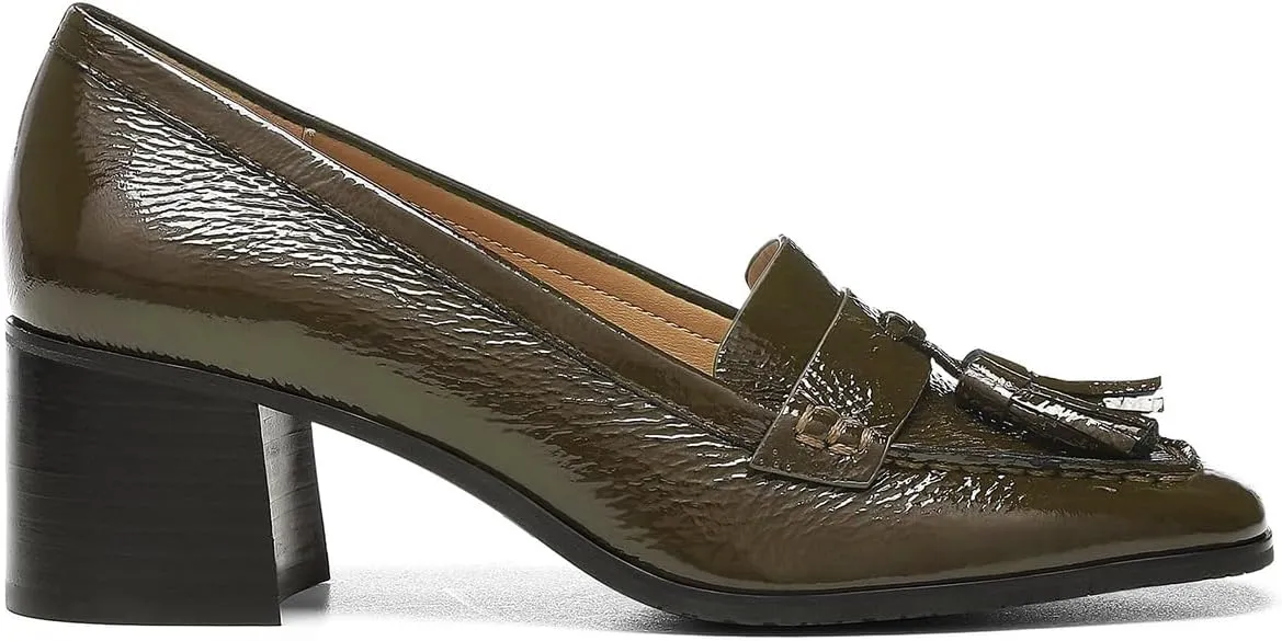 SHODENSE Women Chunky Block Heel Fringe Loafers Shoes Square Closed Toe Slip On Tassel Penny Loafer Pumps Patent Leather Mid Thick Heels Oxford Loafers Shoes Dressy Office Work Formal Fall 4-11 M US