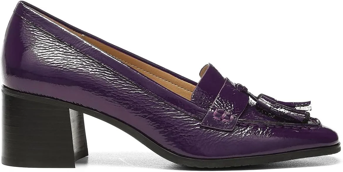 SHODENSE Women Chunky Block Heel Fringe Loafers Shoes Square Closed Toe Slip On Tassel Penny Loafer Pumps Patent Leather Mid Thick Heels Oxford Loafers Shoes Dressy Office Work Formal Fall 4-11 M US