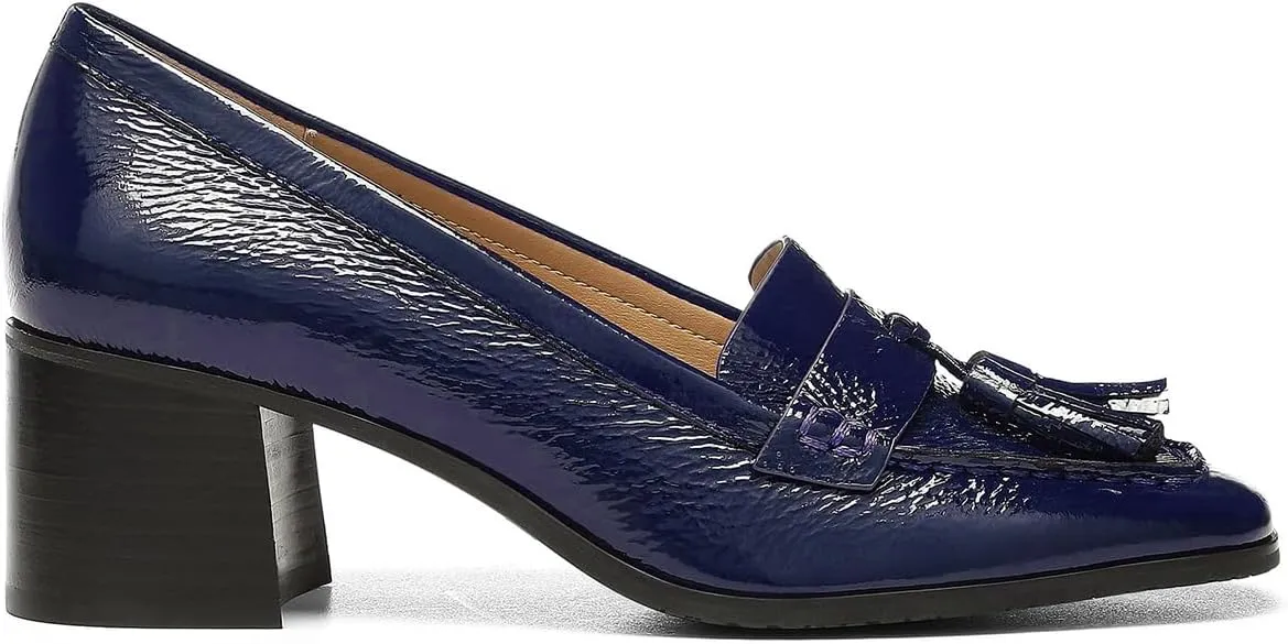 SHODENSE Women Chunky Block Heel Fringe Loafers Shoes Square Closed Toe Slip On Tassel Penny Loafer Pumps Patent Leather Mid Thick Heels Oxford Loafers Shoes Dressy Office Work Formal Fall 4-11 M US