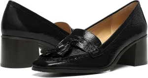 SHODENSE Women Chunky Block Heel Fringe Loafers Shoes Square Closed Toe Slip On Tassel Penny Loafer Pumps Patent Leather Mid Thick Heels Oxford Loafers Shoes Dressy Office Work Formal Fall 4-11 M US
